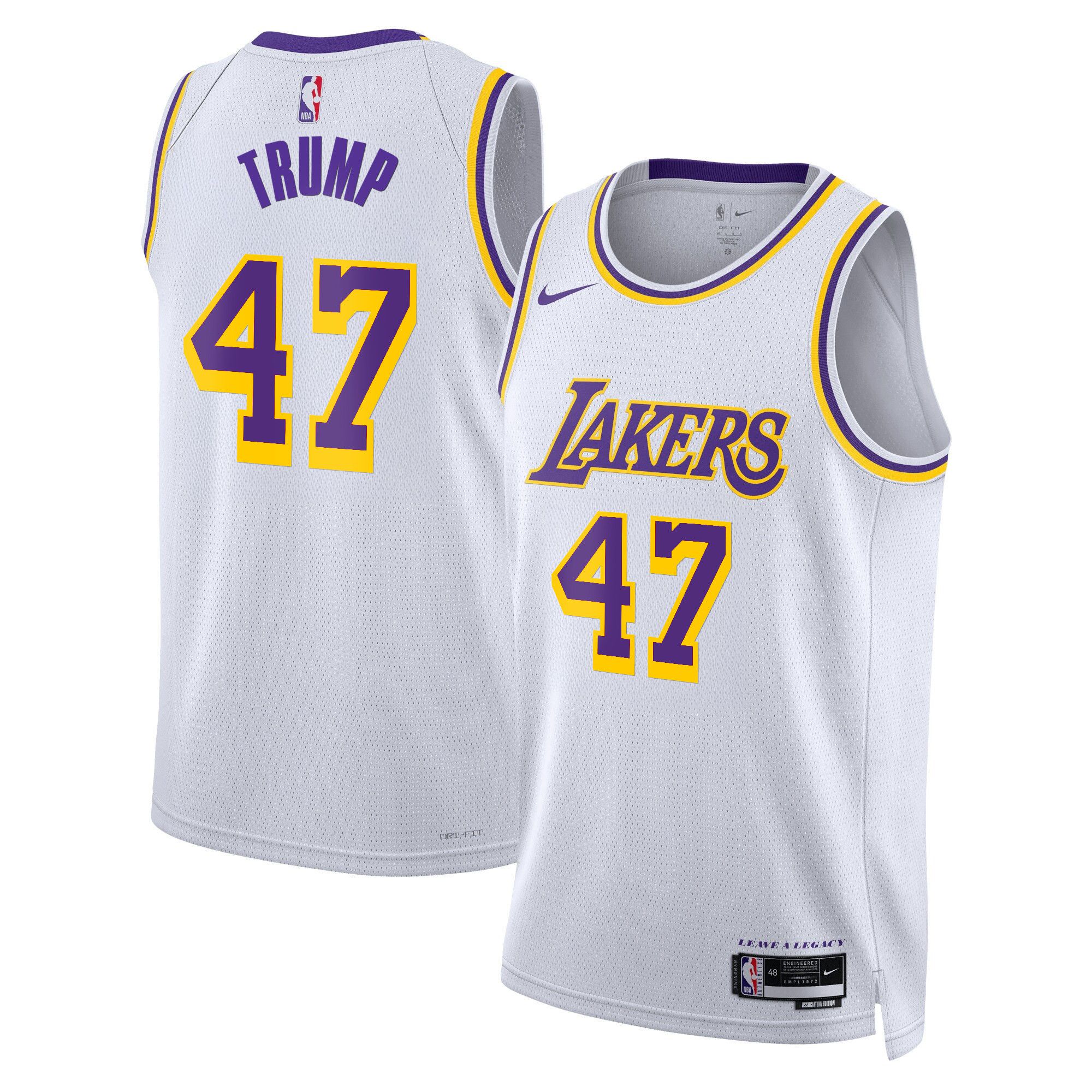 Men Los Angeles Lakers 47 Trump White 2025 Nike Swingman NBA Jersey